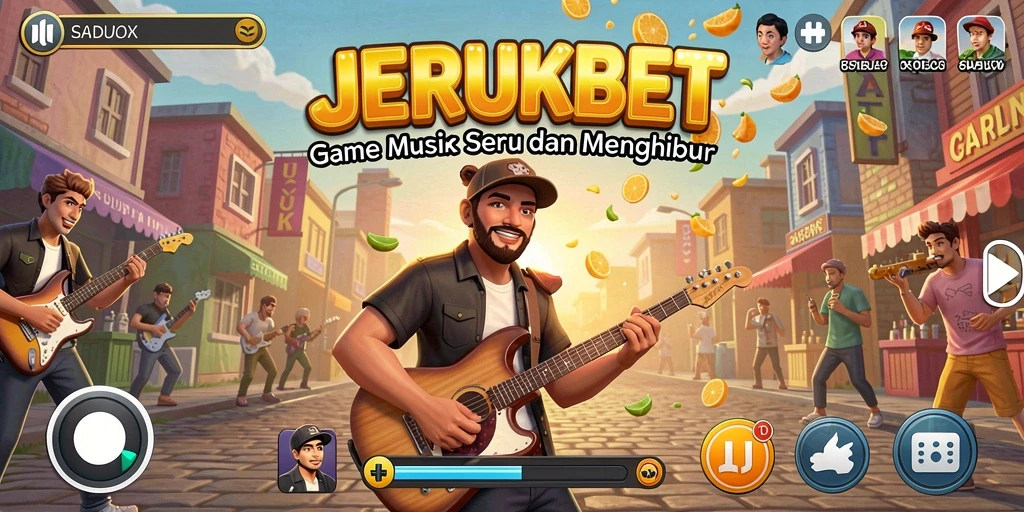 Gameplay seru JERUKBET dengan berbagai pilihan musik.