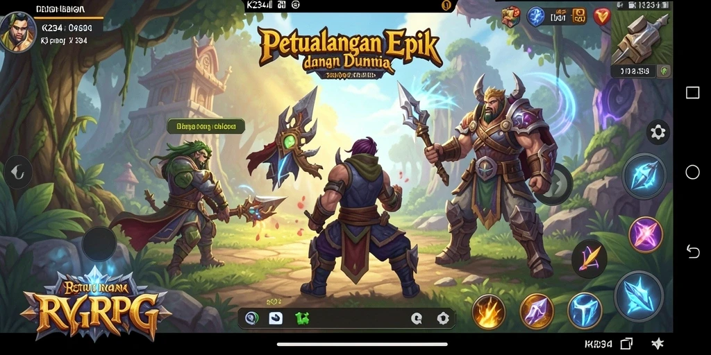 Screenshot gameplay K234 menampilkan pertarungan epik di dunia RPG yang menakjubkan.