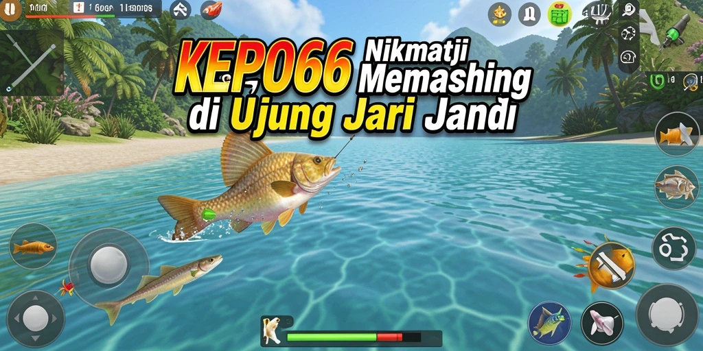 Screenshot KEPO66 menampilkan pemain memancing di lokasi yang indah.
