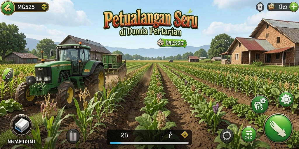 Tampilan gameplay seru MG525 dengan berbagai aktivitas pertanian.