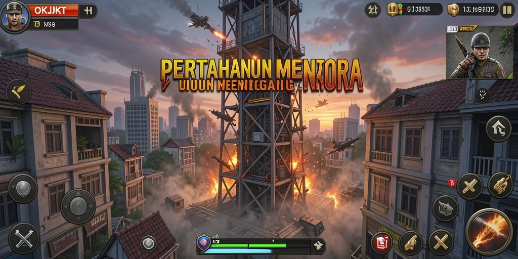 Screenshot gameplay OKJKT yang menunjukkan aksi menara bertahan.