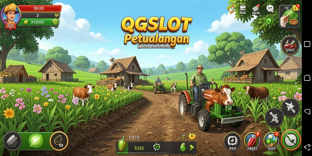 Tangkapan layar utama QQSLOT menampilkan suasana gameplay bertani yang menyenangkan.