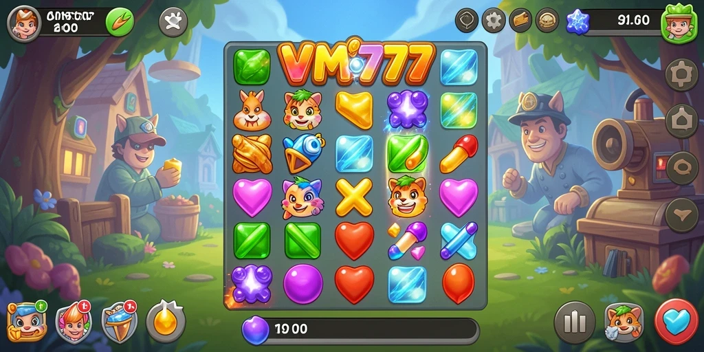 Tampilan gameplay Match-3 yang menarik dan penuh warna.