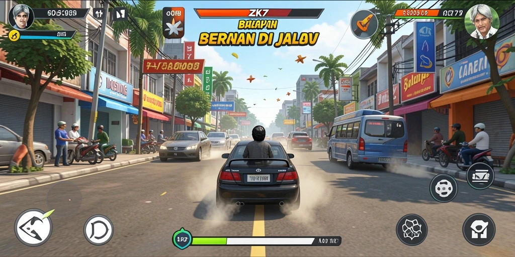 Tangkapan layar gameplay ZK7 menampilkan aksi balapan yang mendebarkan.